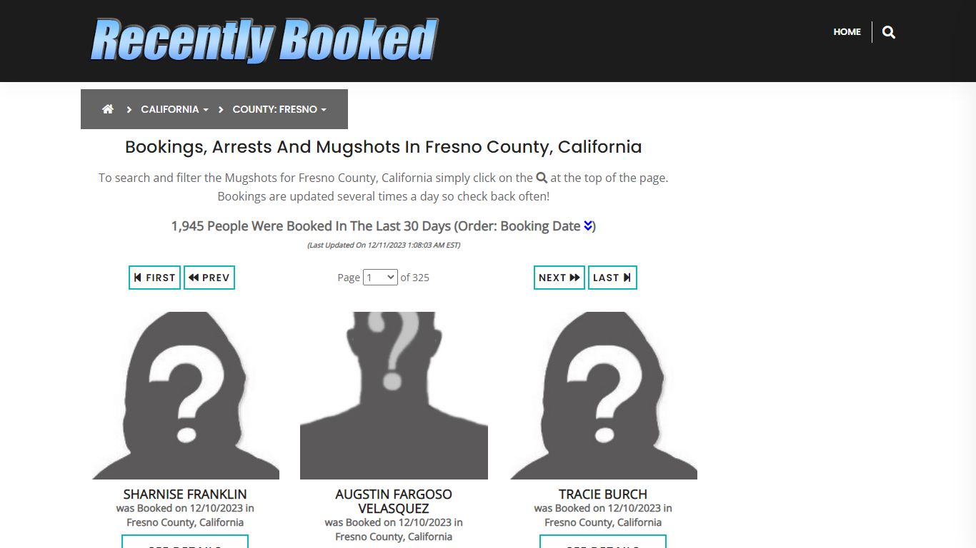 Bookings, Arrests and Mugshots in Fresno County, California